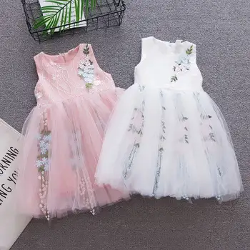 

3-8Y Infant Baby Girls Princess Dress Flowers Lace Sleeveless Knee Length Tutu Sundress 2 Colors