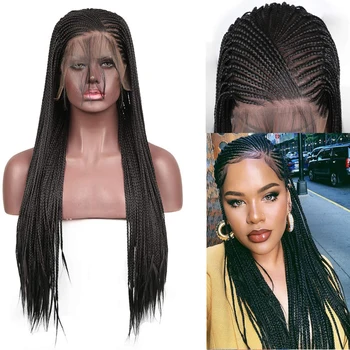 

RONGDUOYI Side Part Lace Wig Long Hair Synthetic Lace Front Wigs for Women Black Hair Braided Box Braids Wig Frontal Wig