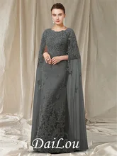 Sheath / Column Mother of the Bride Dress Luxurious Elegant Jewel Neck Floor Length Chiffon Lace Sleeveless with Appliques 2021