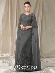 Sheath / Column Mother of the Bride Dress Luxurious Elegant Jewel Neck Floor Length Chiffon Lace Sleeveless with Appliques 2021