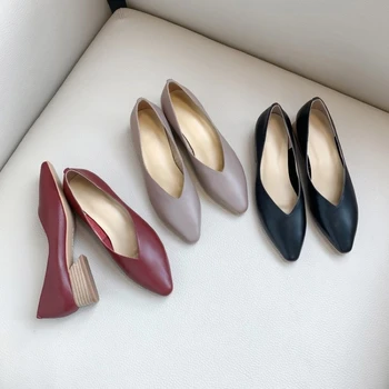 

INS HOT Women Pumps Genuine Leather 22-25 cm length Cowhide upper Soft and comfortable thin shoes Three colors available