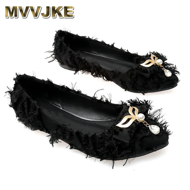 MVVJKE Fall Luxury Women Designer Pearl Crystal Ballerina Flats Spring Casual Rhinestone Pointed Toe Plus Size FushiaShoes | Обувь