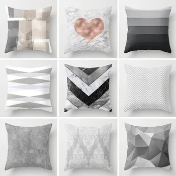 

Nordic Stripe Grid Geometric Pillowcases 45*45cm Cushion Cover Grey Soft Short Plush Decor Pillow Case Car Sofa Home Decorative