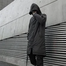 Мужской длинный Тренч с капюшоном мужской уличная хип хоп панк ветровка повседневная куртка верхняя одежда осень зима