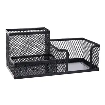 

3 Grid Iron Desktop Pen Holder Storage Box Mesh Organizer Home Stationery Case
