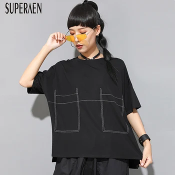 

SuperAen 2020 Summer Women's T Shirts New Europe Wild Cotton Fashion Ladies T-shirt Short-Sleeved Casual Tops Female