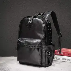 2021 New Punk Hip-Hop Men Black Backpacks Waterproof PU Leather Rivet Women Backpacks Casual School Bags for Teenagers Mochilas