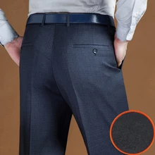 Осень зима мужские брюки толстый флис костюм брюки бизнес случайные высокой талии платье мужчины среднего возраста теплые против морщин брюки