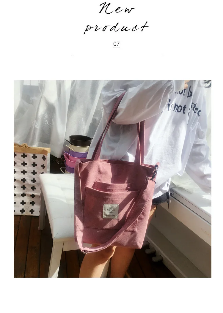 2021 New Literary Canvas Bag Women's Single Shoulder Messenger College Style Student Portable Corduroy Handbag