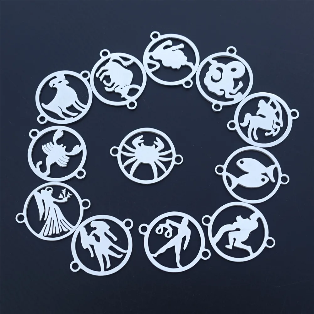 

2 Loops Stainless Steel Connectors Constellations Zodiac 12 Horoscope Scorpio Capricorn Leo Jewelry Findings Component 60pcs Mix