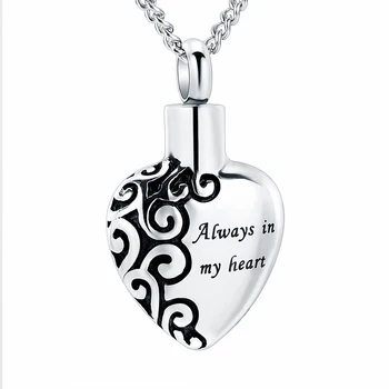 

IJD2472 Top Product 'Always in my heart' Memorial Ash Keepsake Cremation Jewelry Vintage Cremation Urn Necklace Women Charms