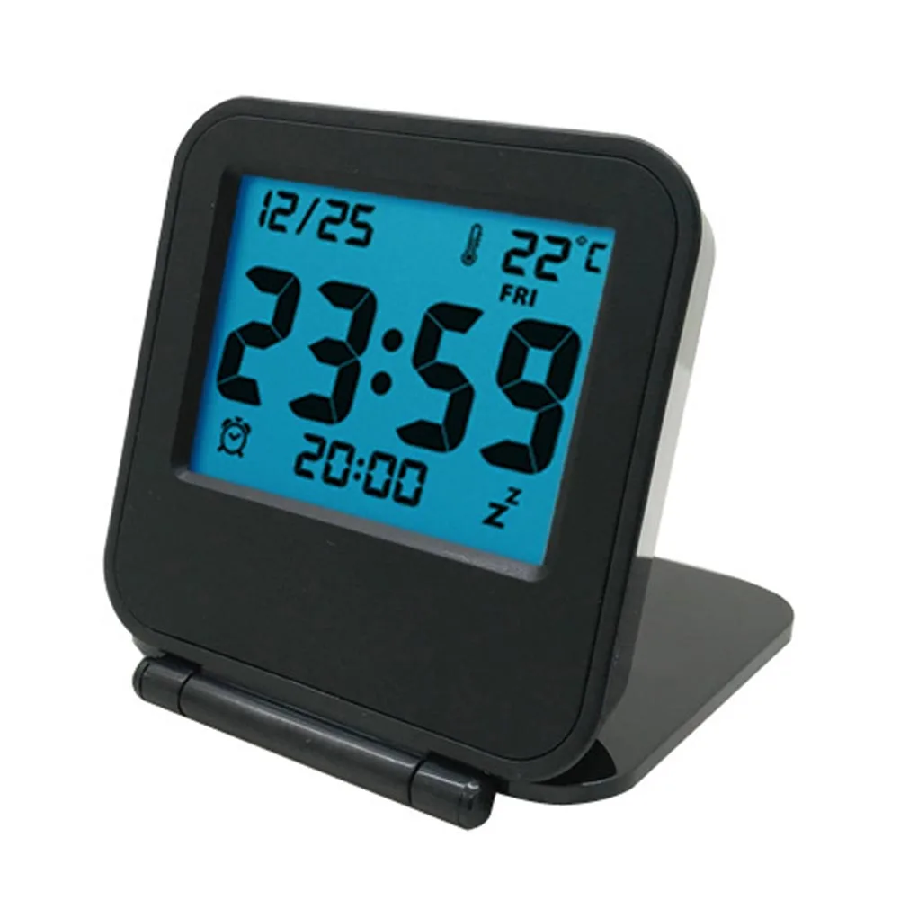 

Alarm Clock Ultra Slim Date Mini Travel Snooze ABS Digital Display Temperature Clamshell Type Practical Portable Week Desktop