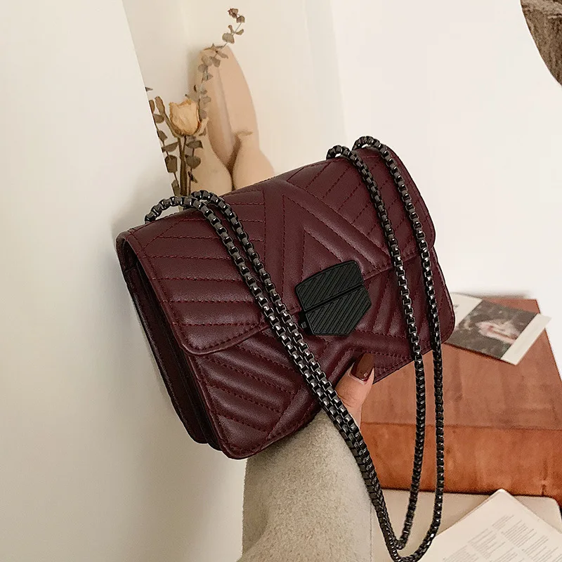 

2019 Winter New Style WOMEN'S Bag Rhombus Chain Bag Korean-style Casual Car Suture Bag Shoulder Bag