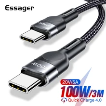 Essager 100w usb tipo c para usb c cabo USB-C pd carregador de carregamento rápido cabo de fio para macbook samsung xiaomi tipo-c cabo usbc 3m