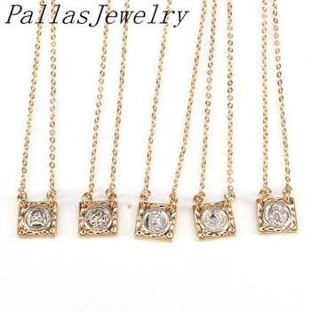 

10Pcs Engraved Square Pendant-Men Women Jesus Christ Mary Greek God Gold Jewelry Necklace