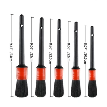 

5 Pcs Natural Boar Hair Detail Brush Set Automotive Detailing Brushes For Car Cleaning E7CA