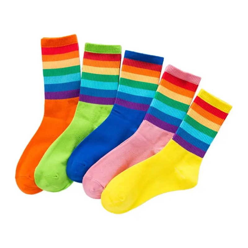 5Pair/Set Soft Cotton Low Cut Ankle Socks Rainbow Stripes Sports Socks for Adult B0KD - Цвет: 1