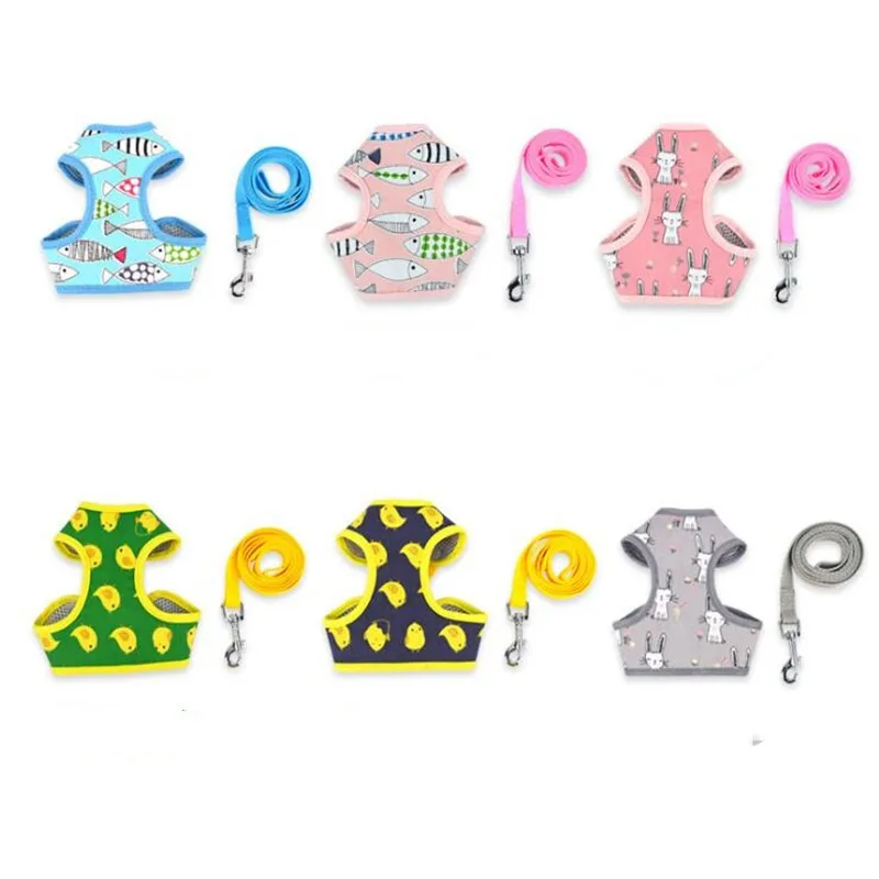 

Drawstring cartoon small dog vest type breathable comfortable chest and back strap
