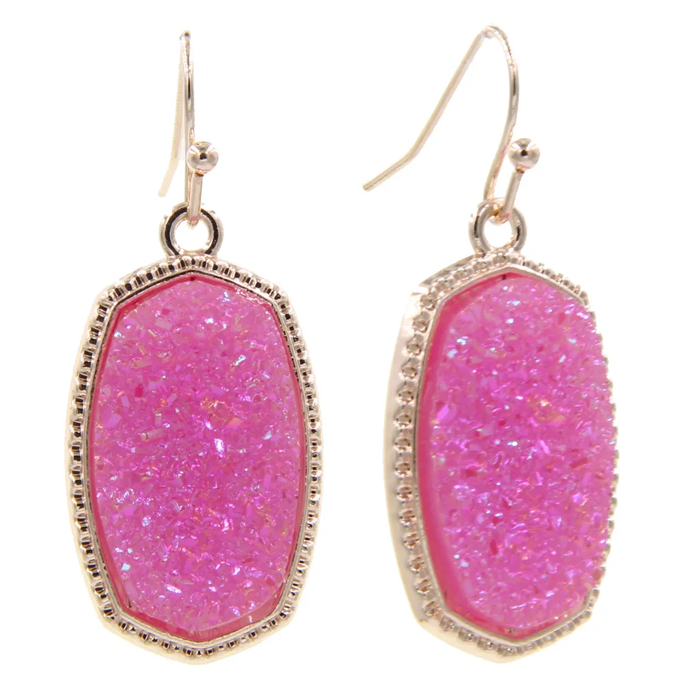 Овальные серьги Druzy Drusy из смолы шестигранные розового золота с металлическими