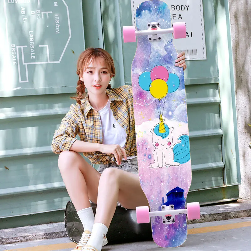 Beginners, Children, Adults, 110cm Double Rocking Longboard, Magnesium Alloy Maple Board, Mute Bearing Longboard Skateboard