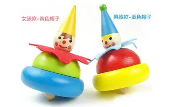

Candice guo wooden toy children gift baby educational hand catch wood colorful spinning gyroscope clown infant top 4pcs/lot
