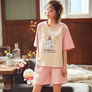 

AA Sleepwear Lovely Home Suits Sexy Pyjama Short Sleeve Pajamas Set Women Pijamas Comfortable Girl Spring And Summer