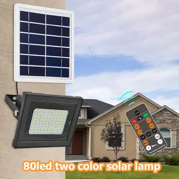 

Outdoor Solar Power Lamps Dual-color 80 LED Plastic Remote Control Light Waterproof Garden Yard Street Wall Lighting