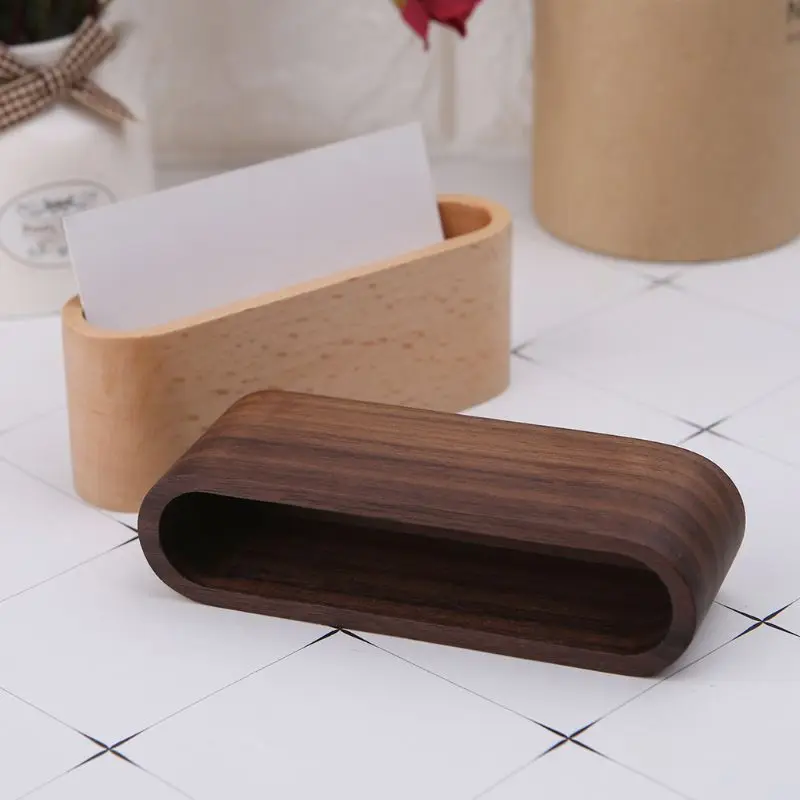 Soporte de madera para tarjetas de visita, caja de almacenamiento, organizador, madera de haya de nogal