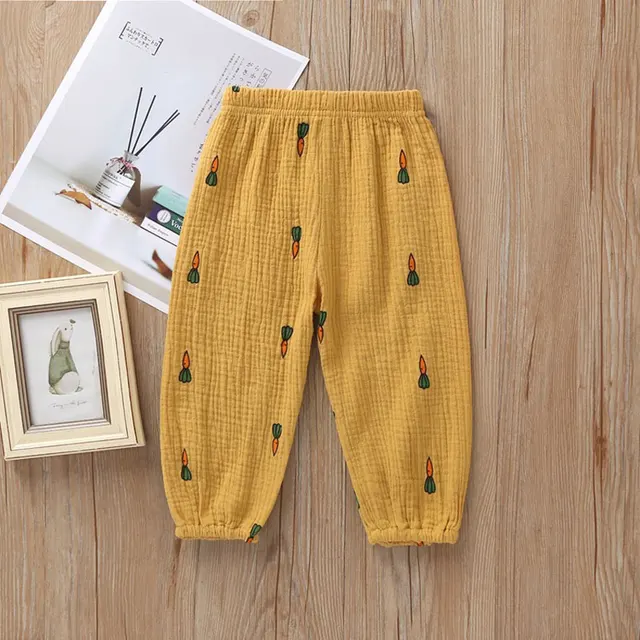 High Quality Breathable Comfort Linen Cotton Summer Fashion Children Pants Candy Color Girls Pants H1088-HuangLuoBo