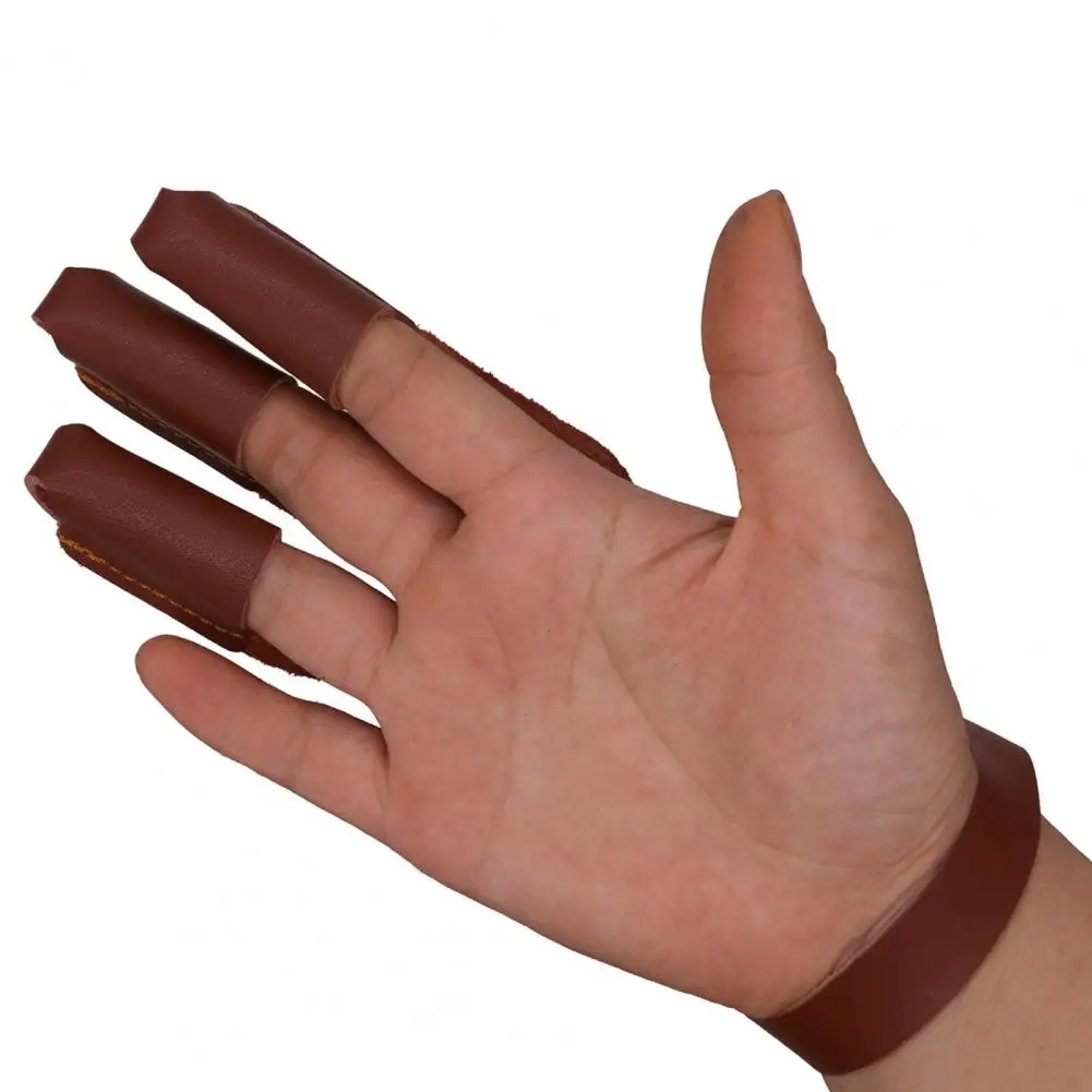 Archery Finger Glove Adjustable 3 Finger Cowhide Archery Guard for Shooting