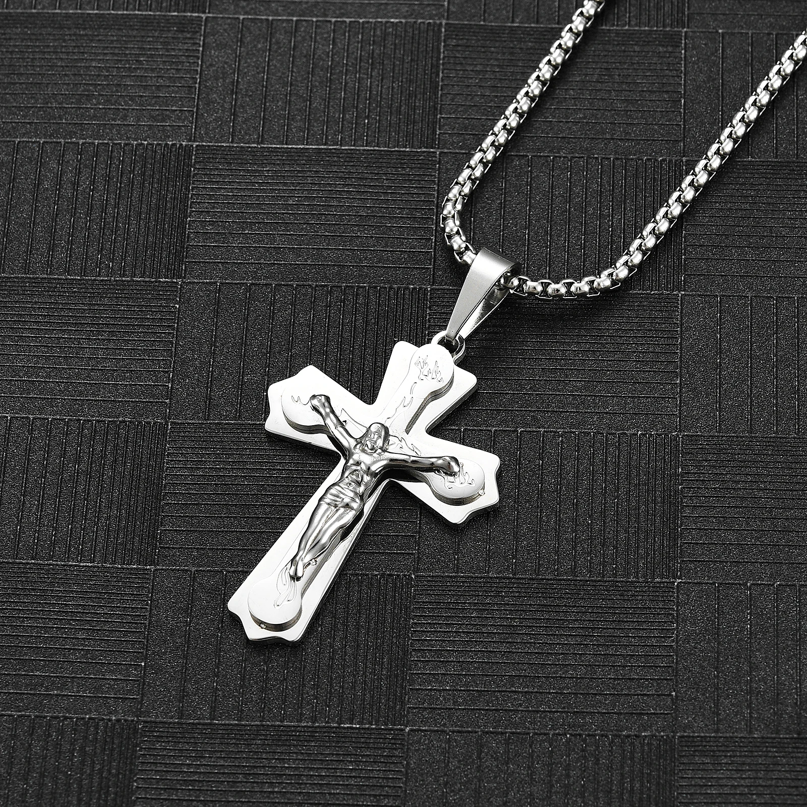 Flongo Halsketting met kruisketting voor heren, Jezus: gouden kruisketting met ijzeren kruis, halsketting, roestvrij staal, bijbel, gebed, kruis, halsketting, hanger, ijzeren kruis voor auto, mannen