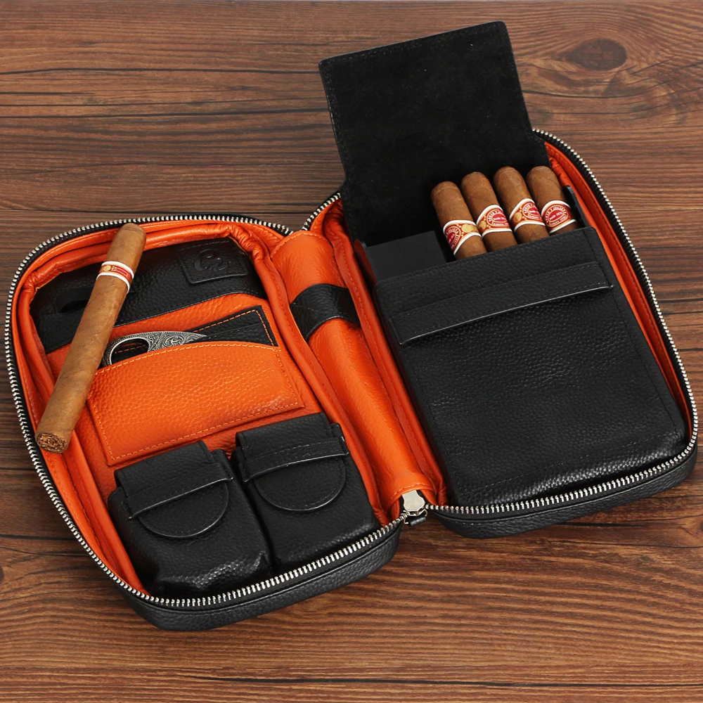  GALINER Gadgets Genuine Leather Cigar Case Travel Cigar Humidor Box Portable Humidor Bag Cigar Box 