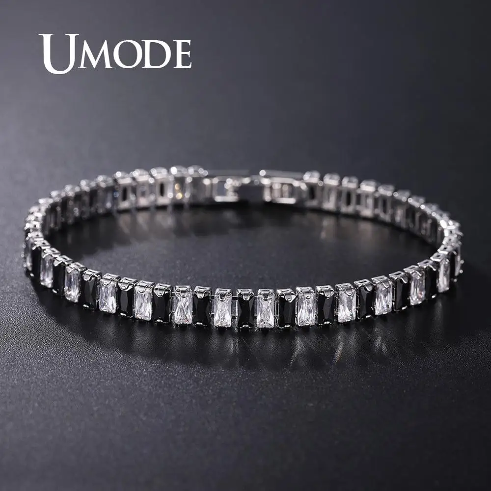 

UMODE Fashion 2019 Black Zircon Crystal Tennis Bracelets for Women Crystals White Gold Color Box Chain Jewelry Bijoux UB0181C