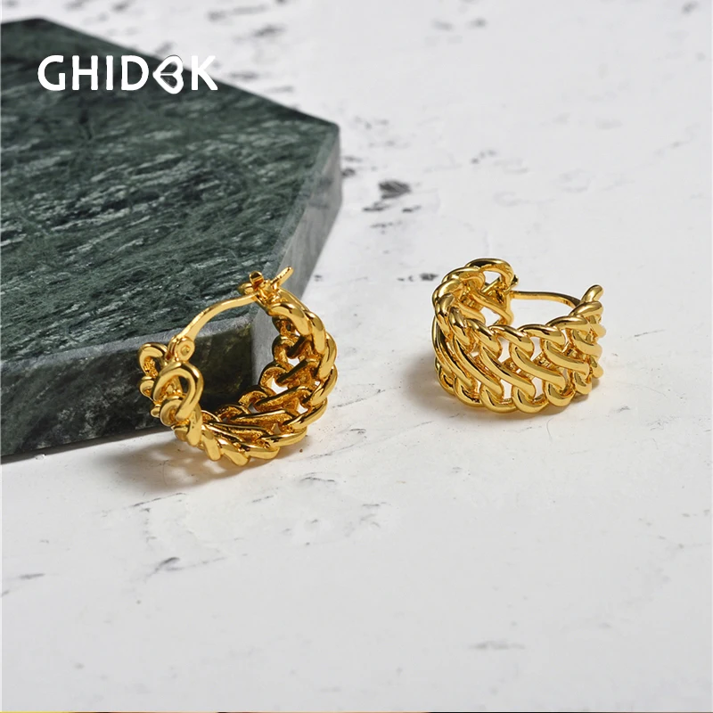 GHIDBK позолоченный металл гнутые серьги-кольца для женщин современные маленькие серьги-кольца 2 см минималистичные полые серьги