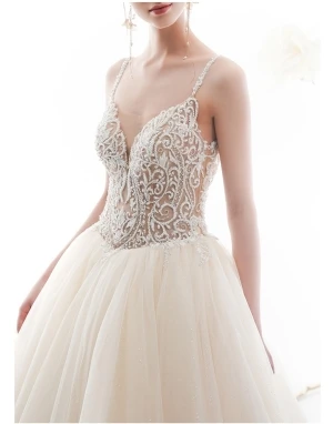 Vestido De Noiva высококачественные свадебные платья с невидимым вырезом и жемчугом, украшенные бисером, Платье трапециевидного силуэта de Mariage, свадебные платья - Цвет: floor length