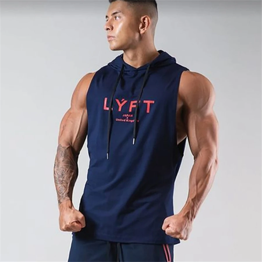 Men's Gym Vest Sleeveless Pullover Hoody Hooded Tank Tops Muscle Clothes Shirt. 