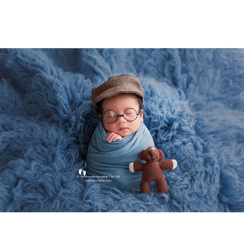 Flokati новорожденный фотография 150x90 см Большой размер толстое длинное греческое шерстяное одеяло фон Студийная фотосъемка для новорожденных - Цвет: Deep blue