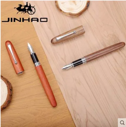 Hot Jinhao Wooden Fountain Pen Size F/M Wet/Architect/Fude Nib Optional 0.58mm Nib Fountain-Pen Pens School Office Supplies Gift
