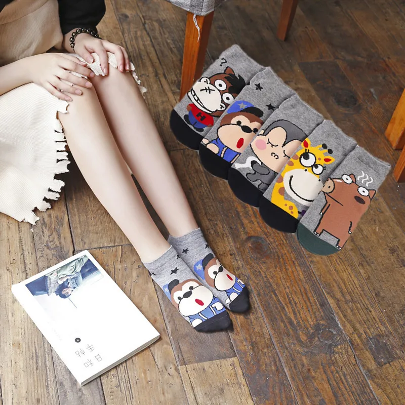 

Spring and Summer New Female Socks Cute Cartoon Animal Women Boat Socks College Style Animation Short Socks Cotton Wholesale