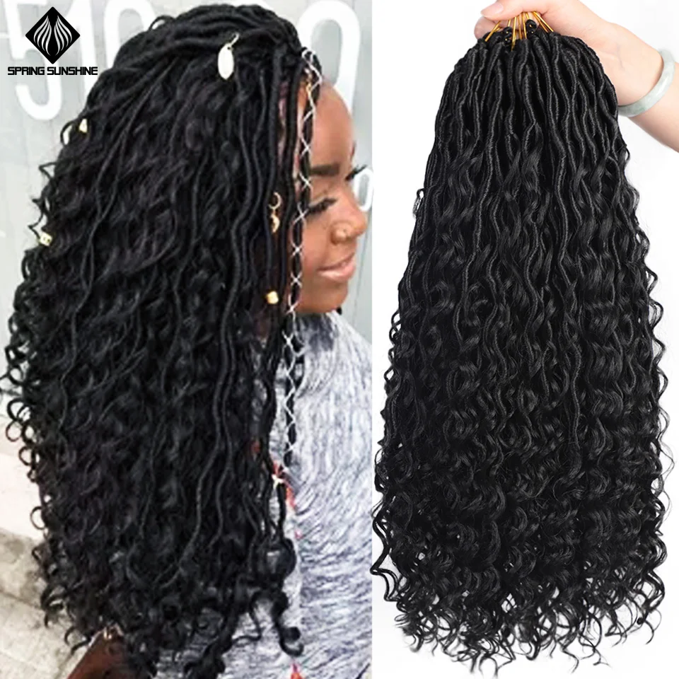 Весна солнце 20 дюймов грязная богиня Faux locs Curly крючком коса богемные мягкие дреды синтетические косички для наращивания волос