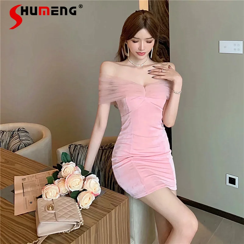 Off Shoulder Backless Mini Party Dress Women Sexy Pink Dresses ...