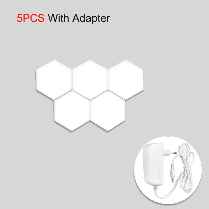 5pcs with adapter 110 В, 220 В, штепсельная вилка европейского стандарта, сделай сам, Квантовый светильник, сенсорный датчик, светодиодный модуль, ночная лампа, модульный шестигранный светодиодный магнитный светильник, настенный светильник - Цвет: 5pcs with adapter