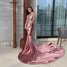 Сексуальное прозрачное платье русалки, розовое, золотое, черное платье для выпускного вечера, с длинным рукавом, со шлейфом, с высоким воротом, с открытой спиной, в африканском стиле, выпускные торжественные платья