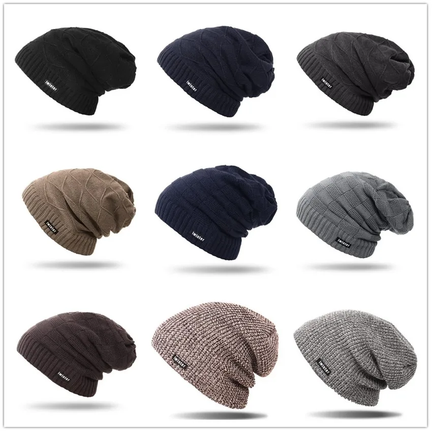 Модная мужская зимняя шапка толстые ветрозащитные вязаные шерстяные шапочки мужские уличные мягкие теплые шапки повседневные однотонные Лыжные шапки аксессуары подарок