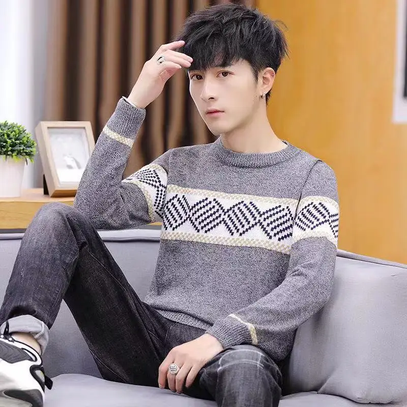 2019 Fashion Trend New Autumn Winter Pullover Sweater for Men Round Neck Sweater Mixed Color Youth Men's Long-sleeve Sweaters