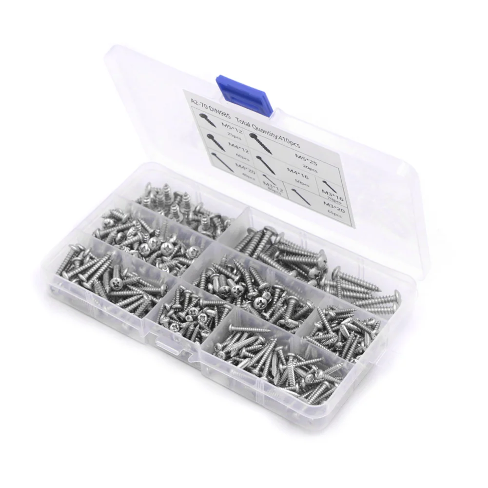 410pcs Set M3 M4 M5 Mixed Micro Screws Round Head Self Tapping