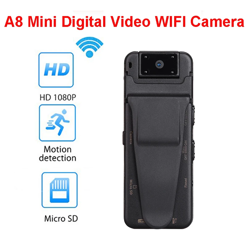 

Boblov A8 Body Worn WIFI Camera HD Car DVR Video Security Mini Cam Motion Detection IR Night Vision Back Clip Magnetic Camcorder