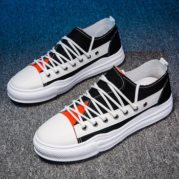 

2020 spring New Men's Shoes Breathable Tide Shoes Thick Bottoms with Round Head Rubber Board Shoes PU Low Back