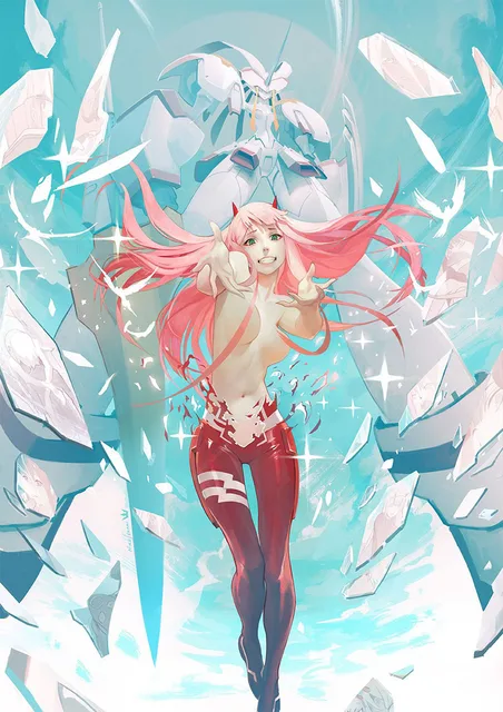 Japan Romance Sci-Fi Mecha Darling in The Franxx Anime Zero Two Poster  Polyester Wall Art Tapestry Decorative Bedroom - AliExpress