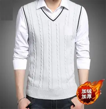 

Sweater Men 2019 Autumn Winter Soft Warm Cashmere Woolen Mens Sweaters Fashion V-Neck Sleeveless Sweater Vest Pull Homme